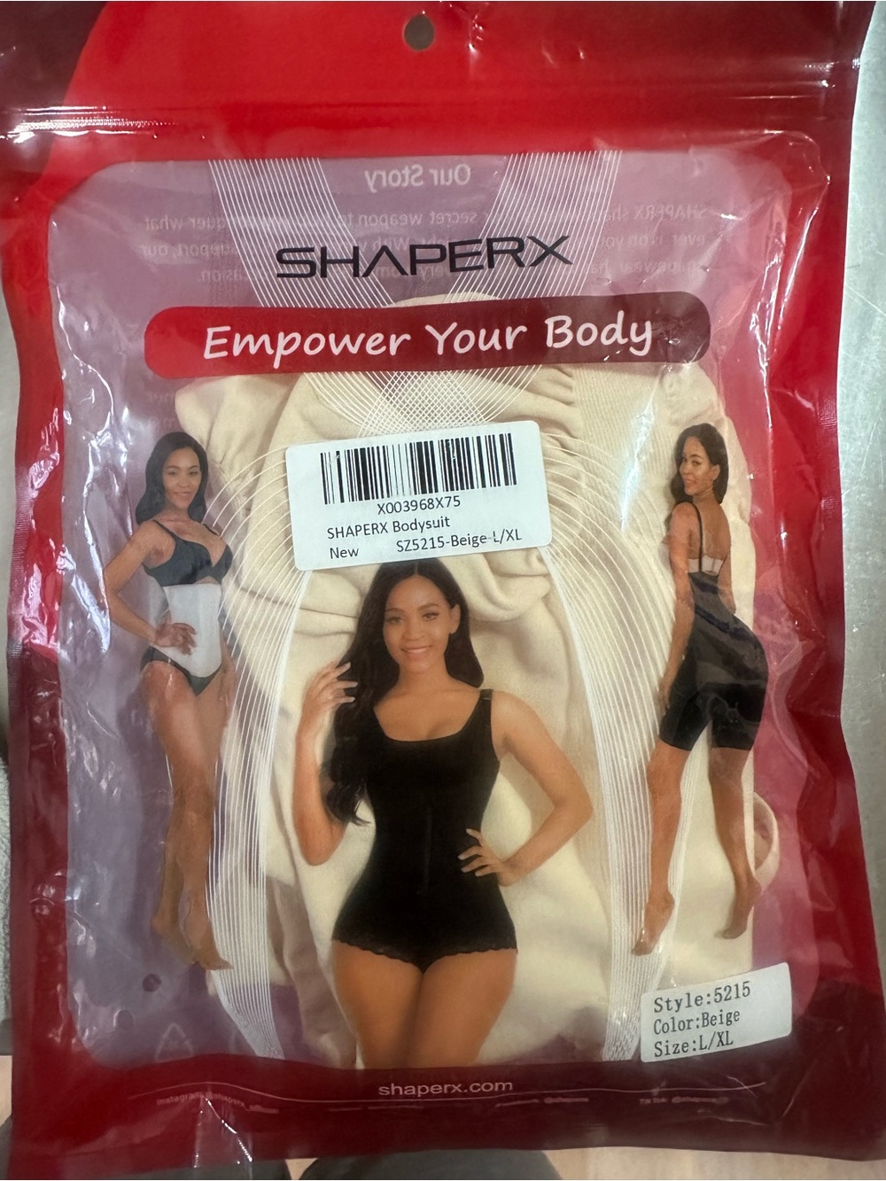 SHAPERX Beige Women’s Bodysuit Shapewear - L/XL